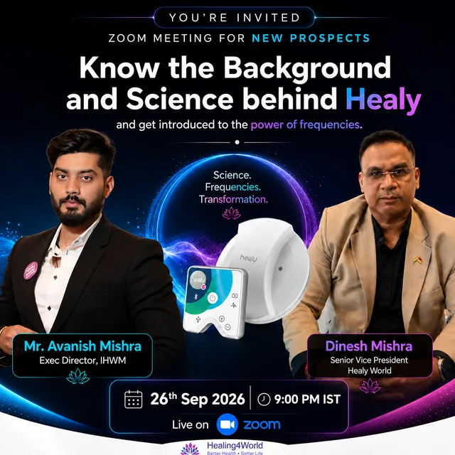 Poster: open Zoom for new prospects, the background and science behind Healy, with Avanish Mishra and Dinesh Mishra, 26 September 2026