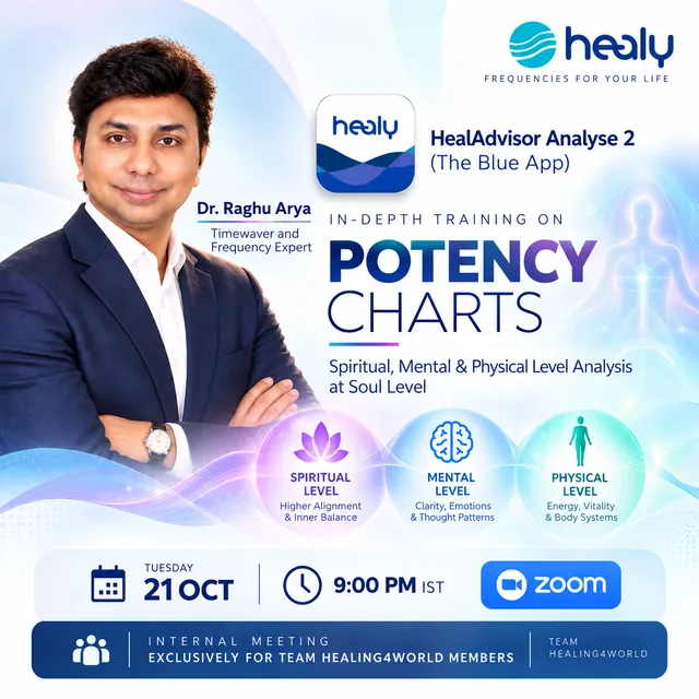 Poster: in-depth training on potency charts in the HealAdvisor Analyse 2 (Blue) app with Dr. Raghu Arya, 21 October